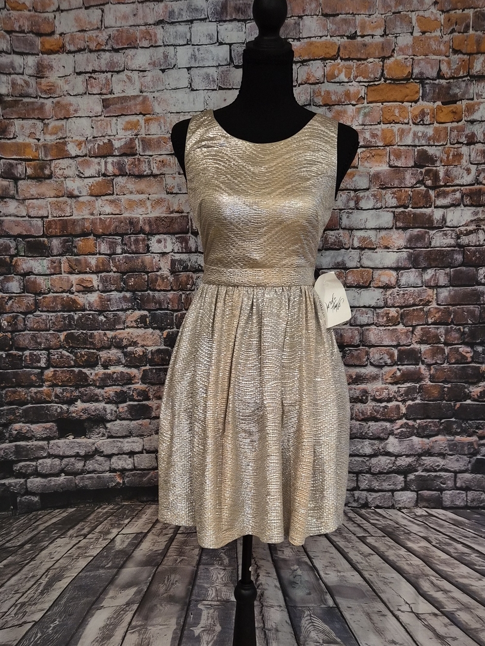 Adrianna Papell Metallic Gold Textured Sleeveless Mini Dress